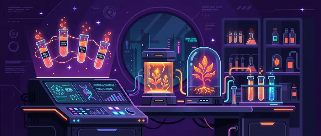 Glowing botanical laboratory showing thermal energy extraction