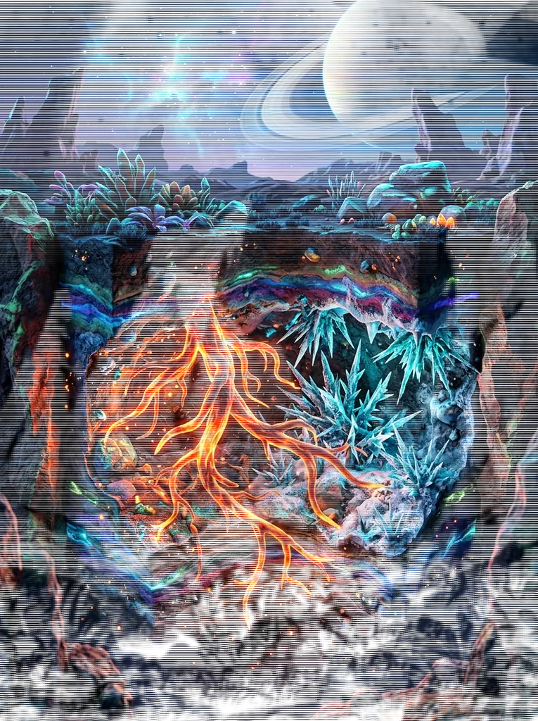 Holographic interface showing glowing soil excavation